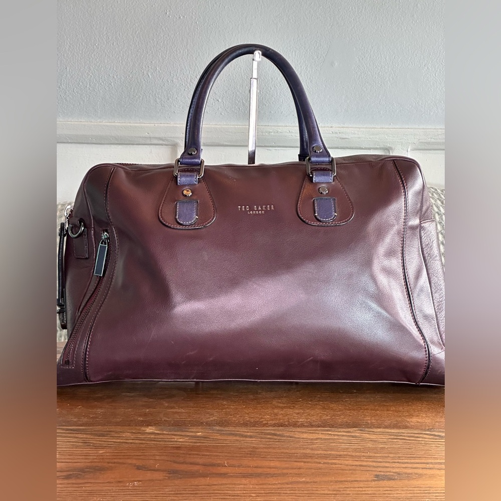 Ted Baker Men's Leather Travel Bag in Deep Plum